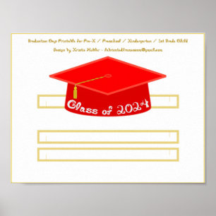 Graduation Cap Red Hat Class of 2024 White Glitzer Poster