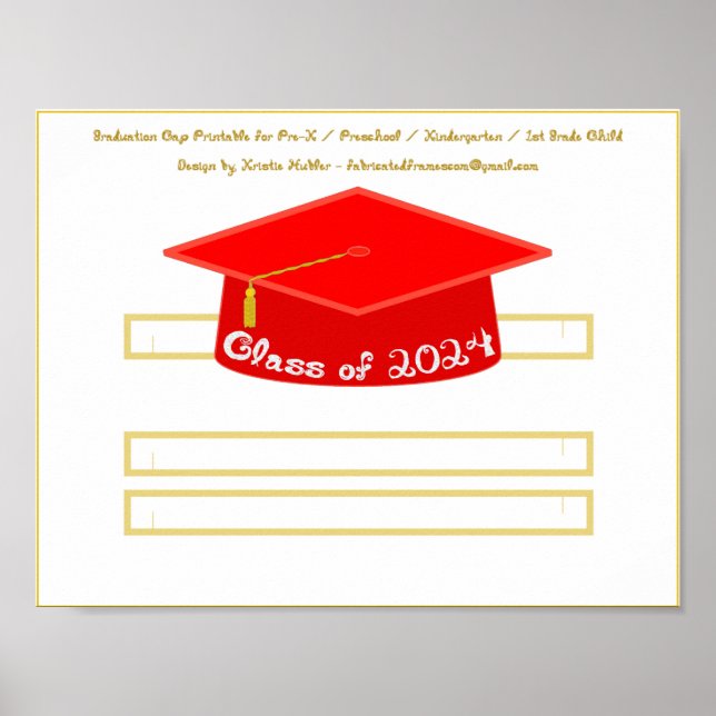 Graduation Cap Red Hat Class of 2024 White Glitzer Poster (Vorne)