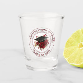 Graduation Cap & Red Roses Class of 20XX Schnapsglas