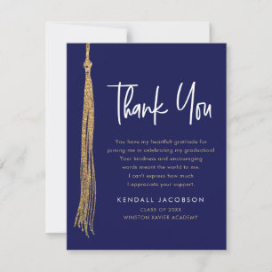 Graduation Cap Tassel Gold Blue Moderne Dankeskarte