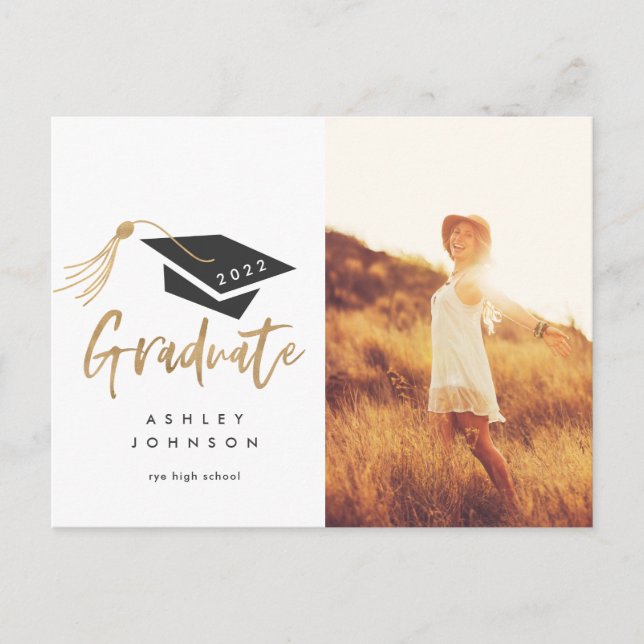 Graduation Cap Tassel Gold Foil Foto 2022 Ankündigungspostkarte (Vorderseite)