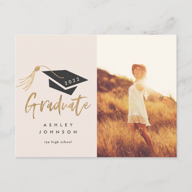 Graduation Cap Tassel Gold Foil Foto 2022 Announc Ankündigungspostkarte (Vorderseite)