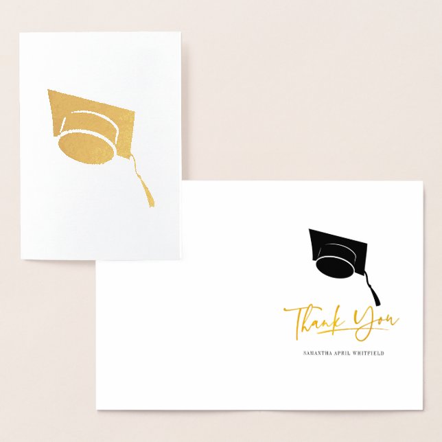 Graduation Cap Tassel Typografie Gold Vielen Dank Folienkarte (Anzeige)