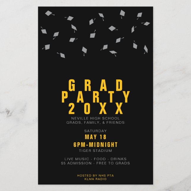 Graduation Cap Toss Silver & Gold Grad Party Flyer (Vorne)