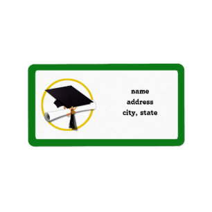 Graduation Cap w/Diploma - Green Background Adressaufkleber
