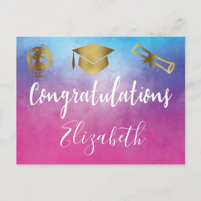 Graduation Cap Wörter der Weisheit Ratschläge Rosa Postkarte (Vorderseite)