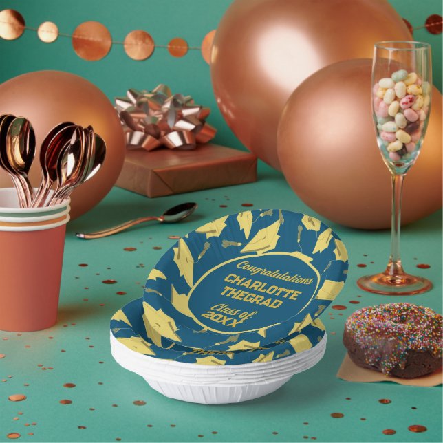 Graduation Caps Party Glückwünsche Blue & Gold Pappteller (Multi)