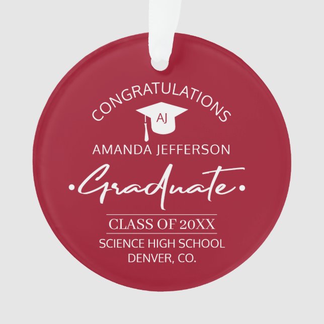 Graduation | Class year and school PHOTO red Ornament (Vorderseite)