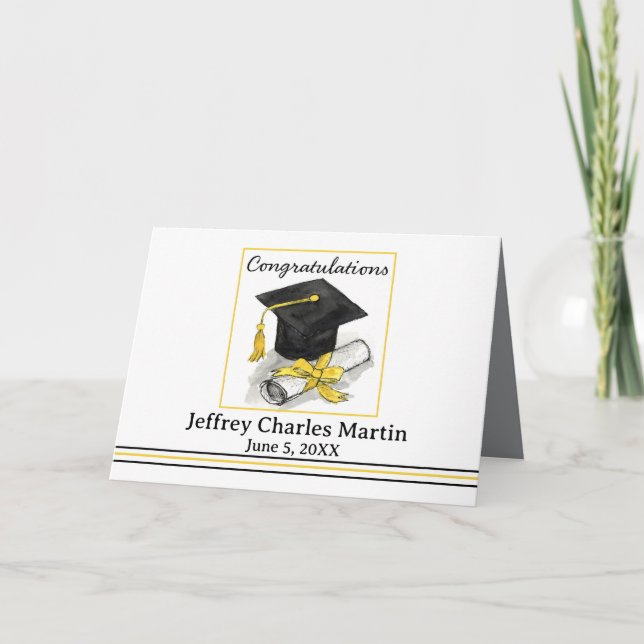 Graduation Congratulations Black Cap Custom Name Karte (Vorderseite)