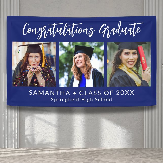 Graduation Congratulations Graduate 3 Photo Blue Banner (Von Creator hochgeladen)