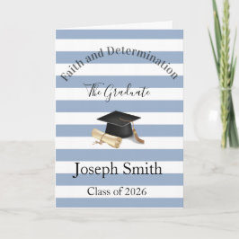 Graduation Cute Blue & White Stripe Greeting Card  Feiertagskarte