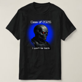 Graduation Cyber Skull Blue Glow Robot Head Design T-Shirt