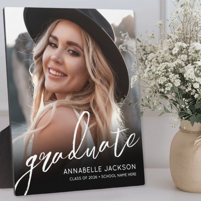 Graduation Elegant Script Photo Fotoplatte (Graduation Elegant Script Photo Plaque)