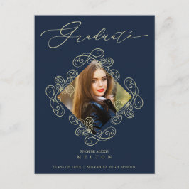 Graduation Gold Diamond Flourish Photo Invitation Postkarte