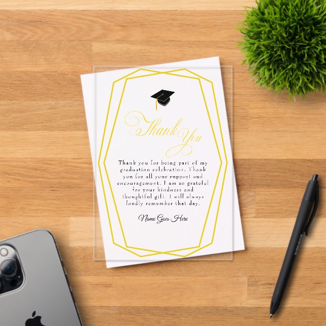 Graduation Gold lines and Grad cap Thank You card Acryleinladungen (Insitu (Einladungskarte))