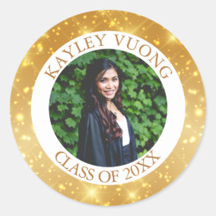 Graduation Gold Sparkle Custom Senior Photo Party Runder Aufkleber