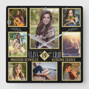 Graduation High School College Grad Photo Collage Quadratische Wanduhr