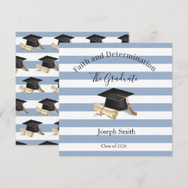 Graduation Invitation Blue Stripe  Einladung