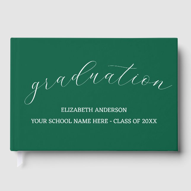 Graduation Minimalist Green Gästebuch (Vorderseite)