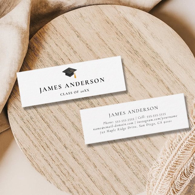 Graduation Name Card Classic Black and White  Telefonnummerkarte (Von Creator hochgeladen)