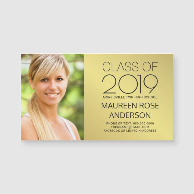 Graduation Name Card Gold Foil Grad Photo Contact Magnetkarte (Vorderseite)