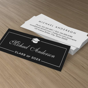 Graduation Name Card - Stylish Black and White Telefonnummerkarte