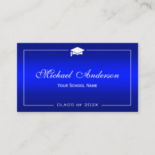Graduation Name Card - Stylish Plain Blue Gradient Telefonnummerkarte
