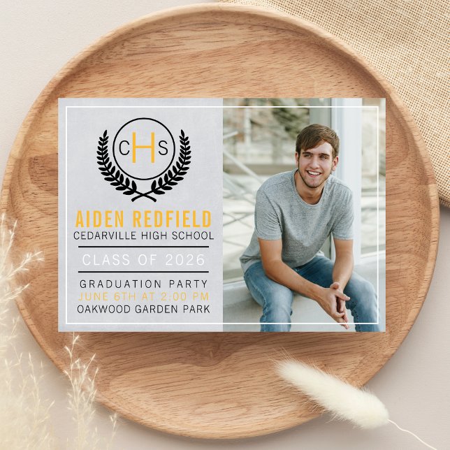 Graduation Party 2023 Monogramm Gelb Einladung (Von Creator hochgeladen)