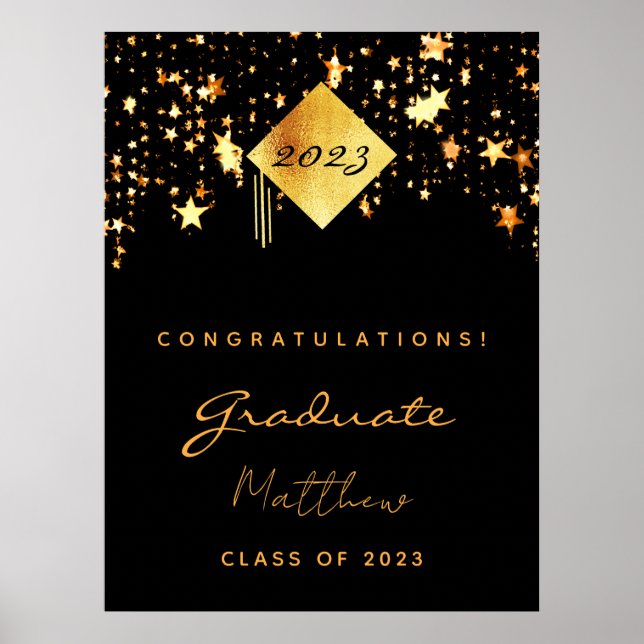 Graduation Party 2023 schwarze goldene Sterne Abso Poster (Vorne)