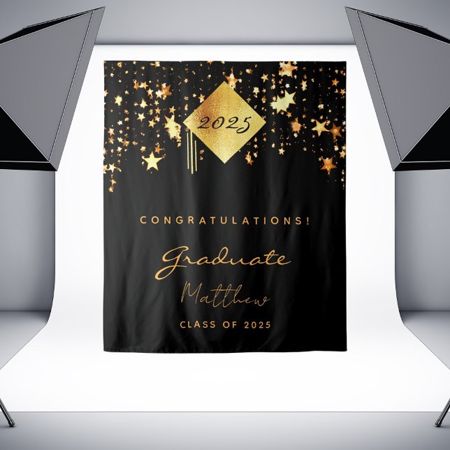Graduation Party 2023 schwarze goldene Sterne Abso Wandteppich (Von Creator hochgeladen)
