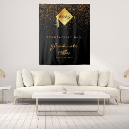 Graduation Party 2023 Schwarzes Gold Konfetti Abso Wandteppich