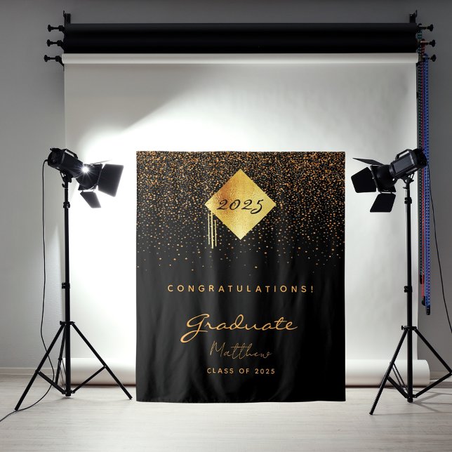Graduation Party 2023 Schwarzes Gold Konfetti Abso Wandteppich (Von Creator hochgeladen)