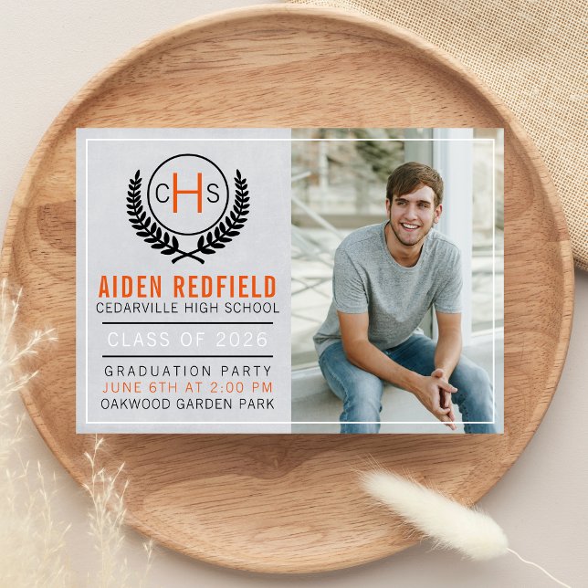 Graduation Party 2025 Monogramm Orange Einladung (Von Creator hochgeladen)