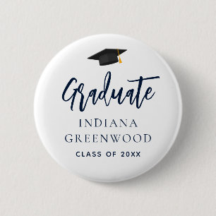 Graduation Party 2025 Script Navy Blue School Button