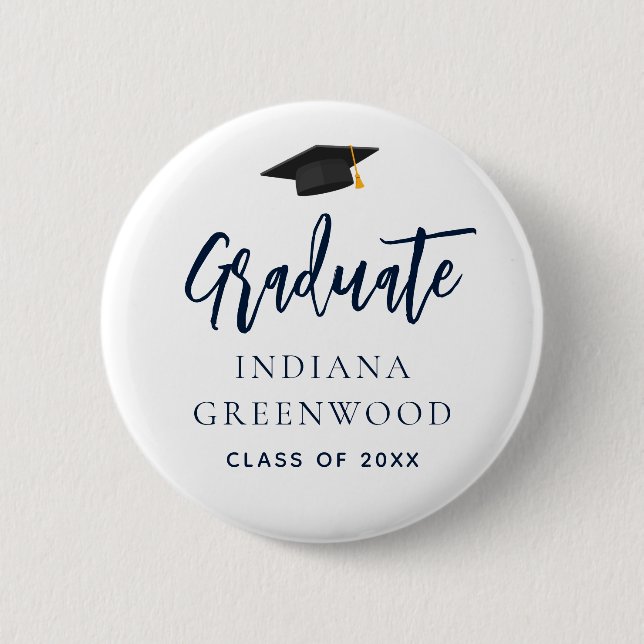 Graduation Party 2025 Script Navy Blue School Button (Vorderseite)