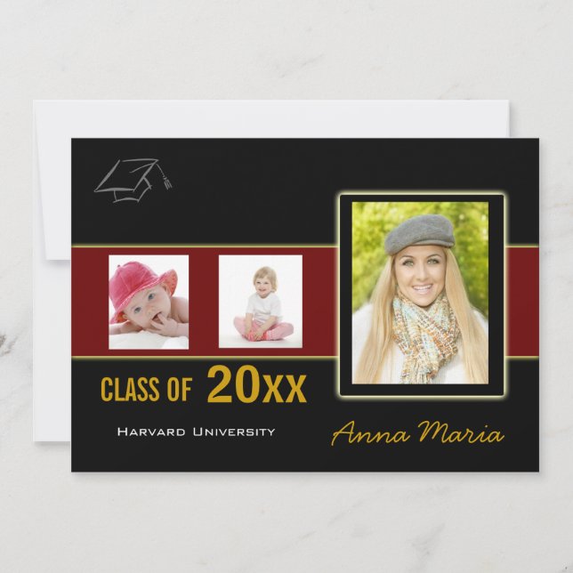 Graduation Party 3 Fotos rote Einladung (Vorderseite)