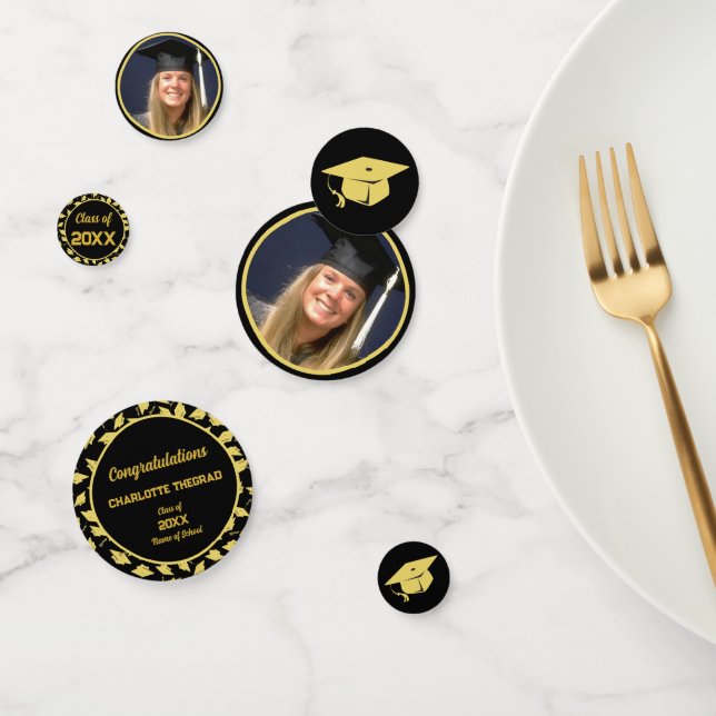 Graduation Party Black and Gold Personalize Foto Konfetti (Gruppe)