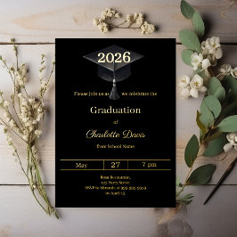 Graduation party black gold class of 2026 luxury folieneinladung