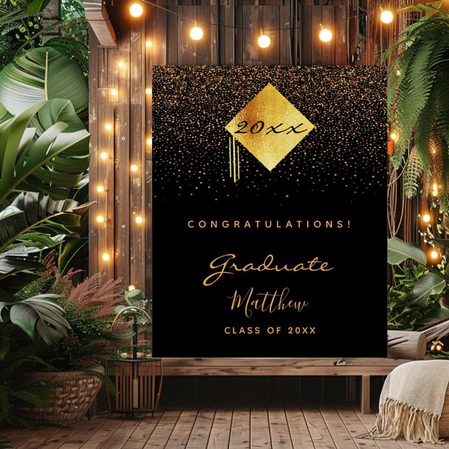Graduation Party Black Gold Konfetti-Absolvent Poster (Von Creator hochgeladen)
