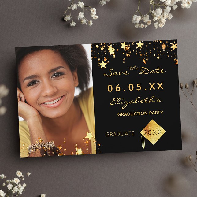 Graduation Party Black Gold Stars Foto 2025 Save The Date (Von Creator hochgeladen)