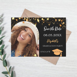 Graduation Party Black Gold Stars Foto Bogen 2025 Save The Date