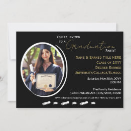Graduation Party Black, White, Gold & Grad Foto Ankündigung