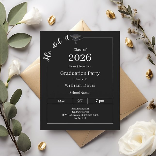 Graduation party black white He did it invitation (Von Creator hochgeladen)