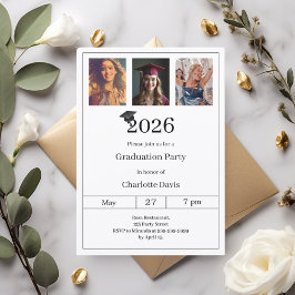 Graduation party black white photo einladung