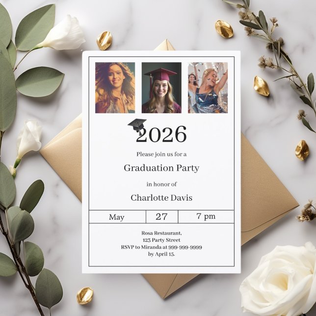 Graduation party black white photo einladung (Von Creator hochgeladen)