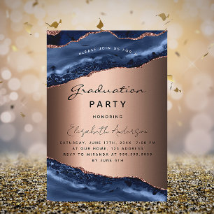 Graduation Party Blue Age Marmor Rose Gold Ankündigungspostkarte