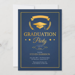 Graduation Party Blue and Gold Einladung