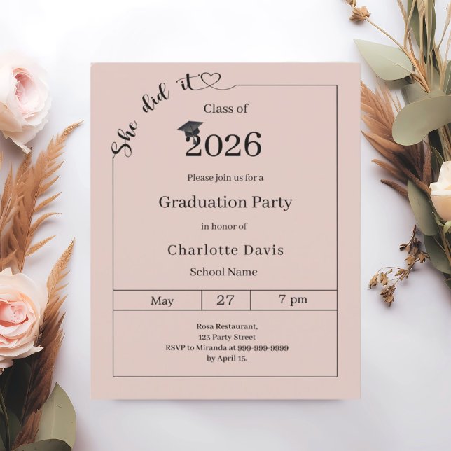 Graduation party blush pink She did it invitation (Von Creator hochgeladen)
