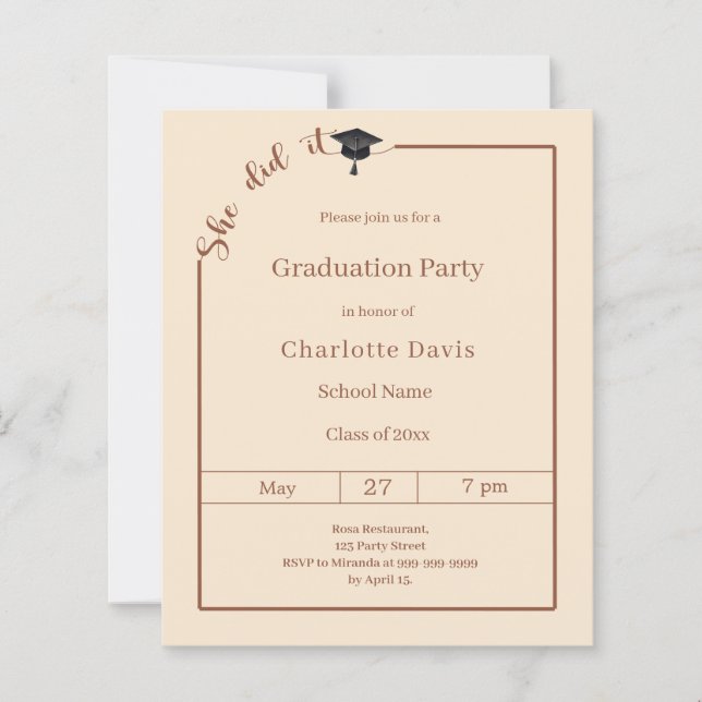 Graduation party Campagne She did it invitation (Vorderseite)