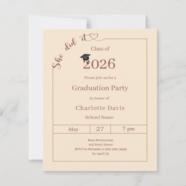 Graduation party champagne She did it invitation (Vorderseite)